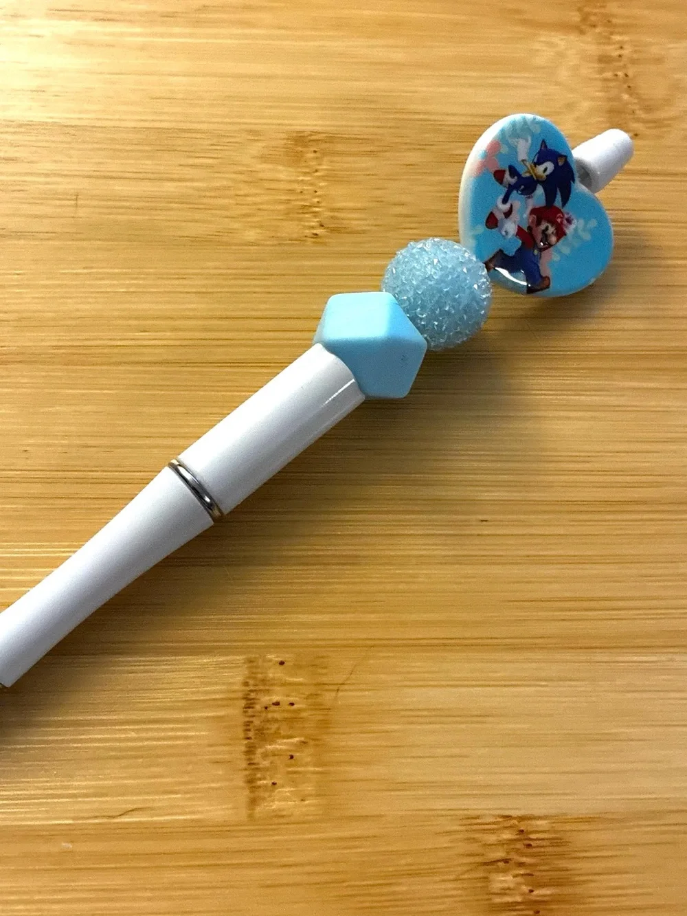 Blue Heart Character Beaded Decorative Pen